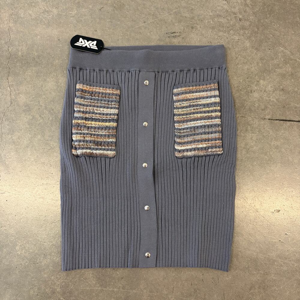 Vintage Y2k Pxg Parsons Golf Grey Knit Contrast Stretch Button Skirt Large NWT